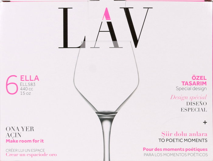 LAV - Set de 6 Copas para Vino y Agua 450 cc, Colección Ella, Dimensiones 20.2 x on 29.7 x 23.2 cm (4 Cajas)