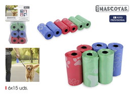 Inde Bolsas para Heces de Mascotas - 6 Rollos de 15 Unidades, Medidas 15.3 x 6.9 cm (24 Unidades)
