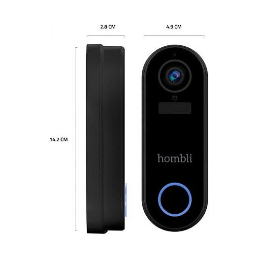 Hombli Timbre Inteligente 2 (Negro) + Gong Inalambrico Wifi Vision Nocturna Deteccion Movimiento Apto Alexa Google IP65 Compatible MicroSD 128GB