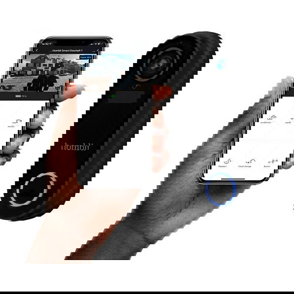 Hombli Timbre Inteligente 2 (Negro) + Gong Inalambrico Wifi Vision Nocturna Deteccion Movimiento Apto Alexa Google IP65 Compatible MicroSD 128GB