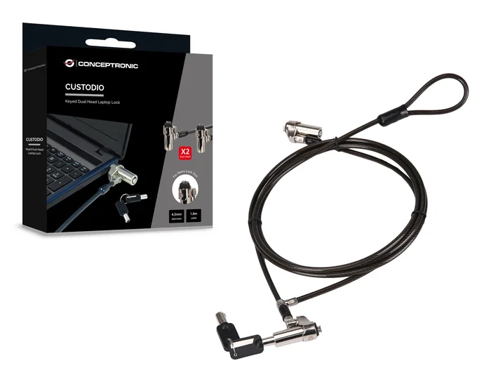 Conceptronic CUSTODIO02BNTM Cable de Seguridad de Doble Cabezal con Llave Conceptronic CUSTODIO02BNTM Cable de Seguridad de Doble Cabezal con Llave