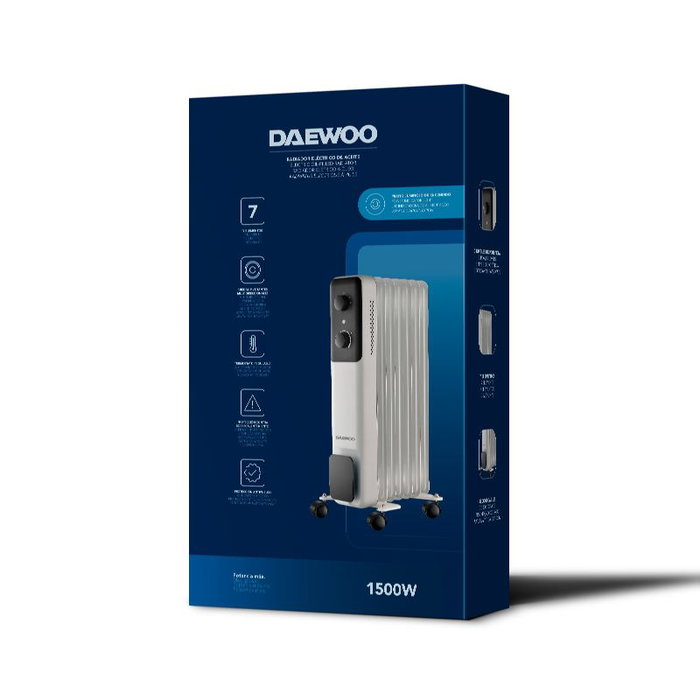 DAEWOO Radiador de aceite de 7 elementos 1500W - 3 niveles - blanco/negro