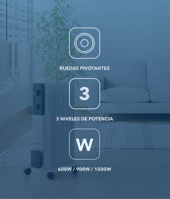 DAEWOO Radiador de aceite de 7 elementos 1500W - 3 niveles - blanco/negro