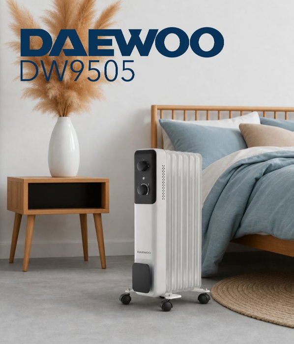 DAEWOO Radiador de aceite de 7 elementos 1500W - 3 niveles - blanco/negro
