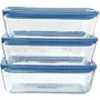 Pyrex 3426470296250 Juego de 3 Recipientes con Tapa de Vidrio Rectangular 1,5 L