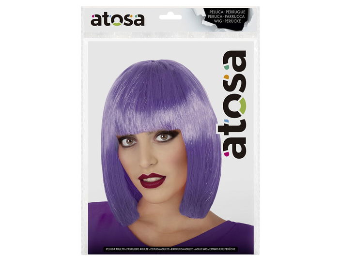 Peluca Corta Lisa Morada Con Flequillo 100 gr