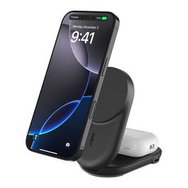 Belkin Cargador Inalámbrico Qi2 25W 2 en 1, Negro, 1.5 m Cable USB-C, Compatible con Smartphone y Reloj