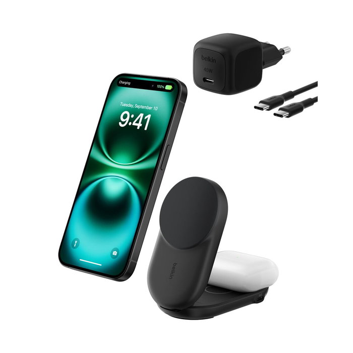 Belkin UltraCharge 2-in-1 Qi2 Cargador Magnético Plegable 25W Negro Belkin UltraCharge 2-in-1 Qi2 Cargador Magnético Plegable 25W Negro