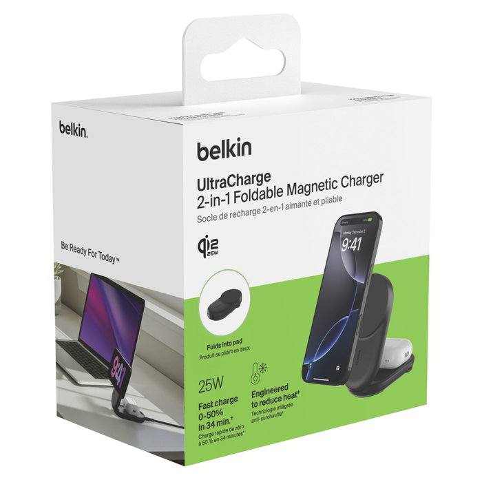 Belkin Cargador inalámbrico y magnético plegable 2 en 1 con Qi2 25W - Negro