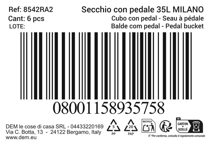 Inde Cubo Con Pedal Milano 35L Blanco (6 Unidades)