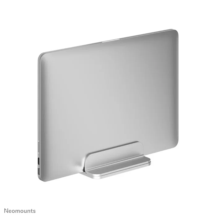 Neomounts NSLS300SILVER Soporte Vertical para Laptop - Aluminio Plata, Ajustable (11"-17"), Ahorra Espacio en el Escritorio