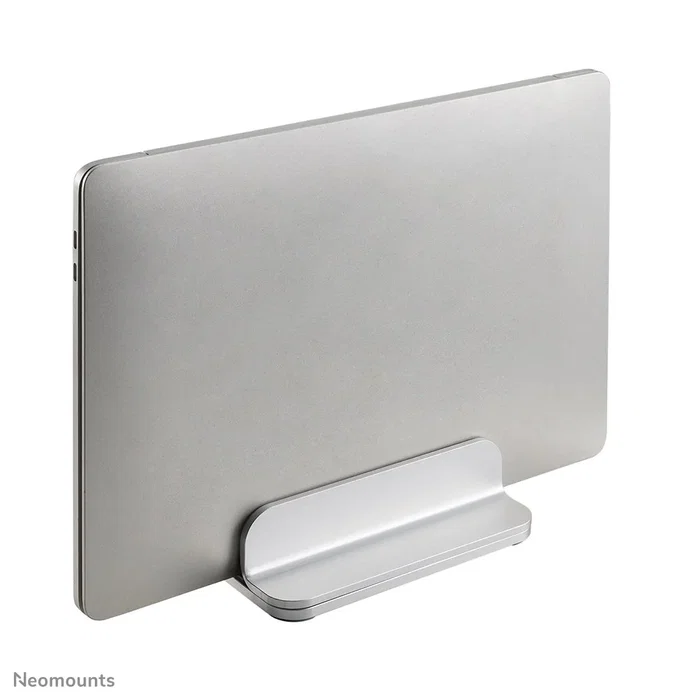 Neomounts NSLS300SILVER Soporte Vertical para Laptop - Aluminio Plata, Ajustable (11"-17"), Ahorra Espacio en el Escritorio