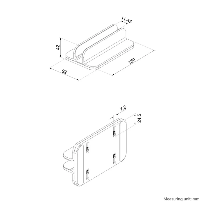Neomounts NSLS300SILVER Soporte Vertical para Laptop - Aluminio Plata, Ajustable (11"-17"), Ahorra Espacio en el Escritorio