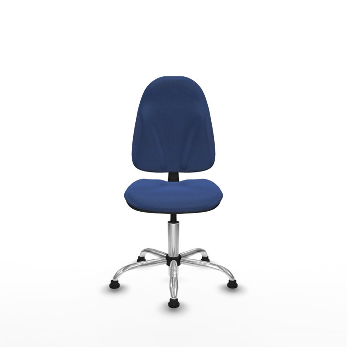 Silla de oficina Algarra con mecanismo Contacto permanente básico tapizada con Tela color Azul marino. Equipada con Base cromada, Sin brazosy Topes