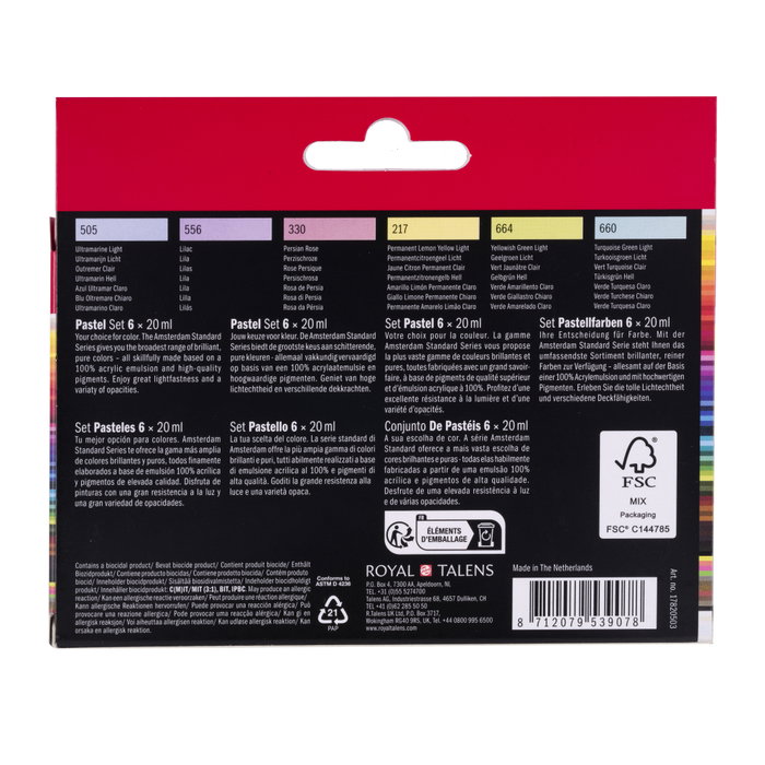 Amsterdam Estuche de pintura acrílica colores pastel serie Standard 6 x 20 ml Amsterdam Estuche de pintura acrílica colores pastel serie Standard 6 x 20 ml