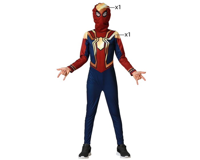 Disfraz Niño Spiderman / Hombre Araña, Traje de Superhéroe de Cómic Completo con Máscara para Carnaval, Talla 3-4 Años, Color Rojo, Poliéster