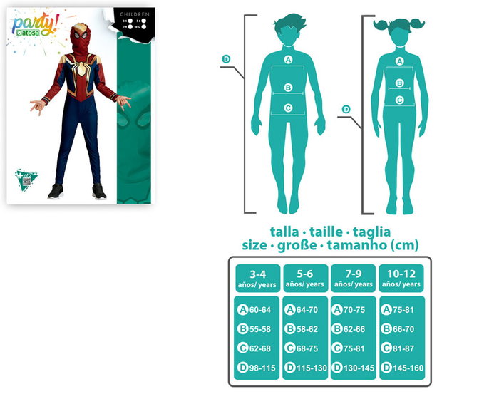 Disfraz Niño Spiderman / Hombre Araña, Traje de Superhéroe de Cómic Completo con Máscara para Carnaval, Talla 3-4 Años, Color Rojo, Poliéster