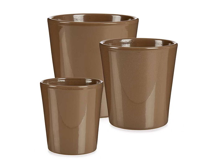 Ibergarden Set 3 Macetas Cerámica Cónica 11 cm, 14 cm, 17 cm Taupe (Set de 6)