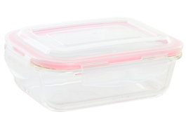 DKD Home Decor Recipiente de Cristal y PP 640ml Transparente/Rojo