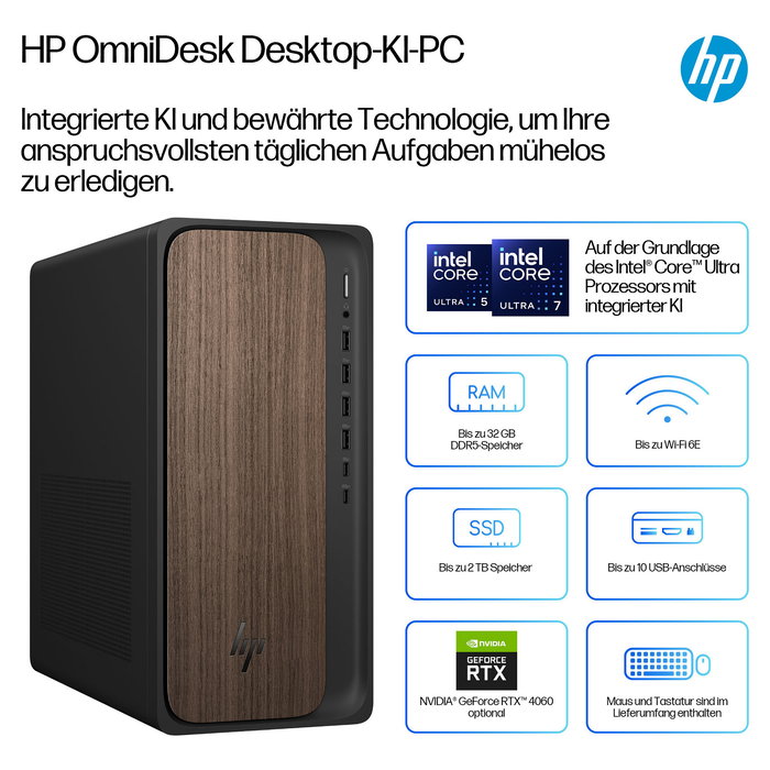 HP OmniDesk AI M03-0057ng Ordenador de Sobremesa All-in-One CPU AMD Ryzen 5 225 16 GB RAM 512 GB SSD Windows 11 Home Color Dark Wood