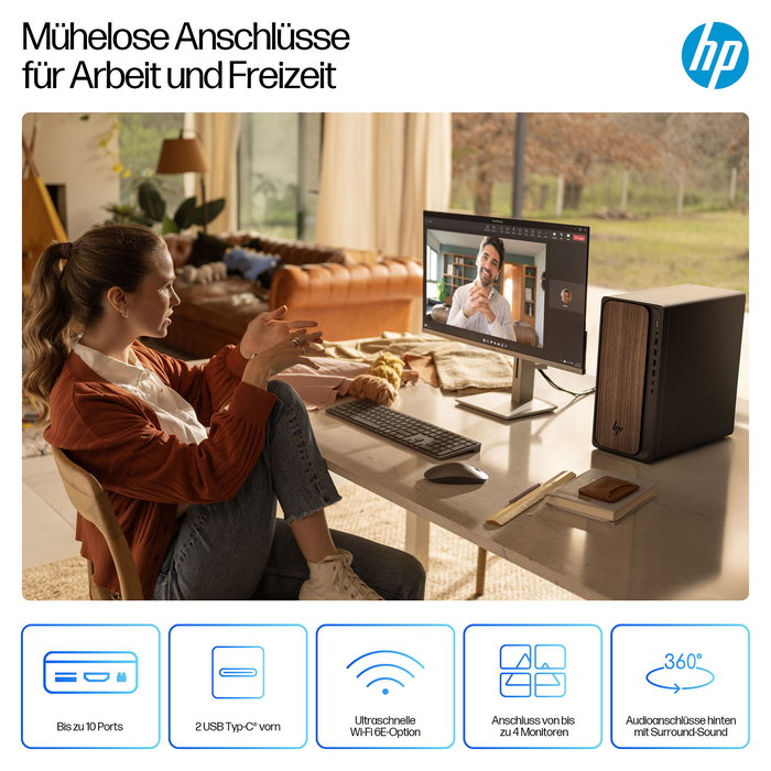 HP OmniDesk AI M03-0057ng Ordenador de Sobremesa All-in-One CPU AMD Ryzen 5 225 16 GB RAM 512 GB SSD Windows 11 Home Color Dark Wood