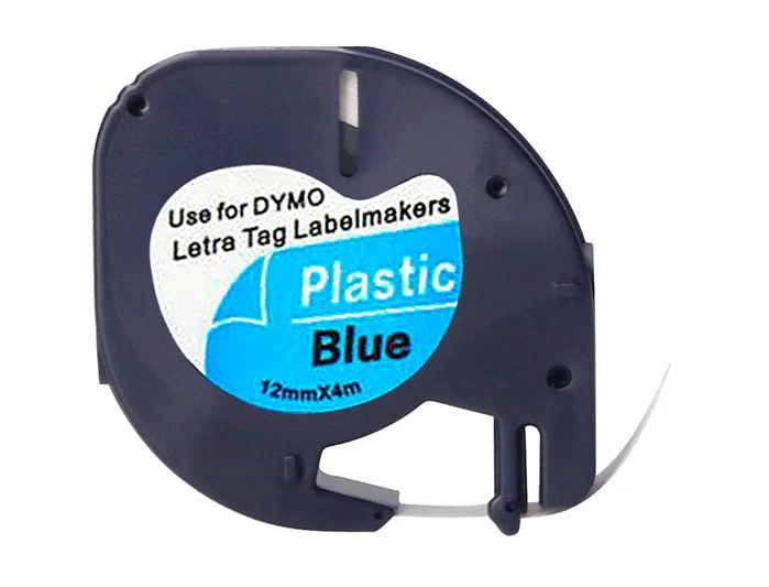 Q-connect Cinta Compatible para Rotuladora DYMO, 12 mm x 4 m, Negro-Ultra Azul, Consumible para Máquina LetraTag