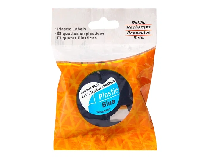 Q-connect Cinta Compatible para Rotuladora DYMO, 12 mm x 4 m, Negro-Ultra Azul, Consumible para Máquina LetraTag