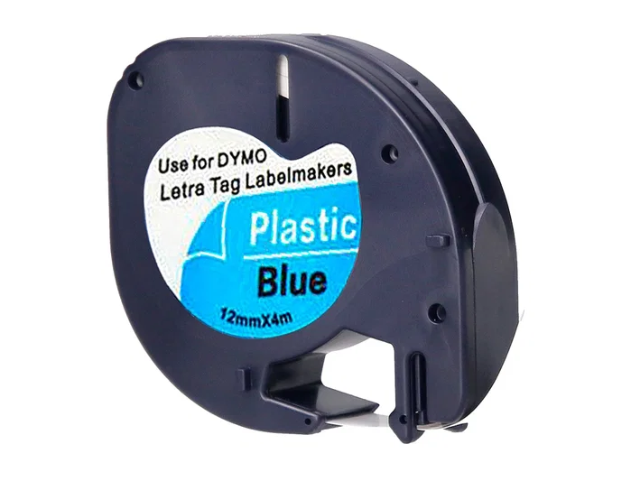 Q-connect Cinta Compatible para Rotuladora DYMO, 12 mm x 4 m, Negro-Ultra Azul, Consumible para Máquina LetraTag