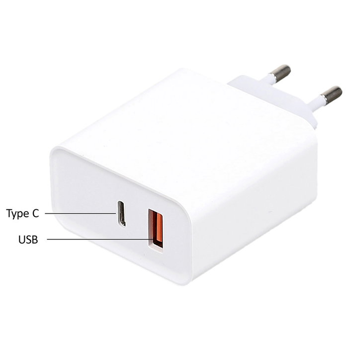 Be Mix Adaptador Enchufe USB Tipo C High Tech Carga Ultra Rápida Doble Puerto 9x3x5.5 cm