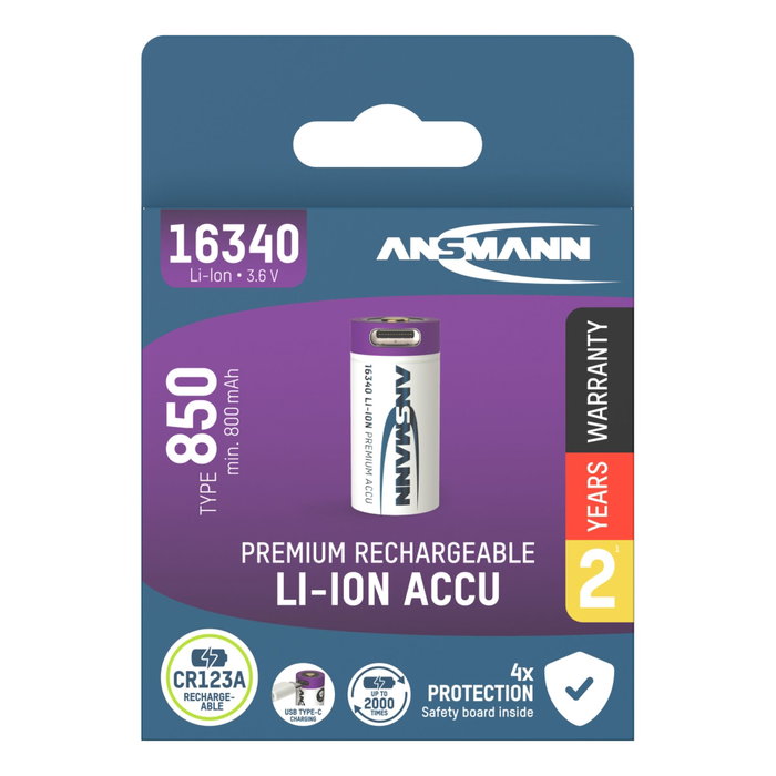 Ansmann 16340 Li-Ion 850mAh 3,6V Micro USB Input Ansmann 16340 Li-Ion 850mAh 3,6V Micro USB Input