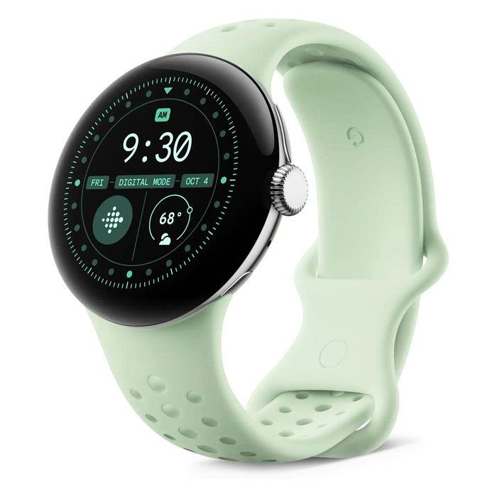Google Pixel Watch 3 45mm Correa Silicona Active Sport Band, Wintergreen Plata, Talla S, GA06135-WW, Unisex Adulto