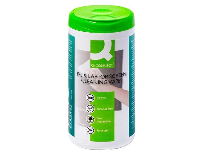 Q-connect Toallitas limpiadoras de pantallas y teclados bote de 100 unidades