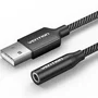 Vention Tarjeta de Sonido Externa USB-A a Jack 3.5mm Hembra, Convertidor de Audio DAC 24bit/96kHz, Cable 1m, Color Negro