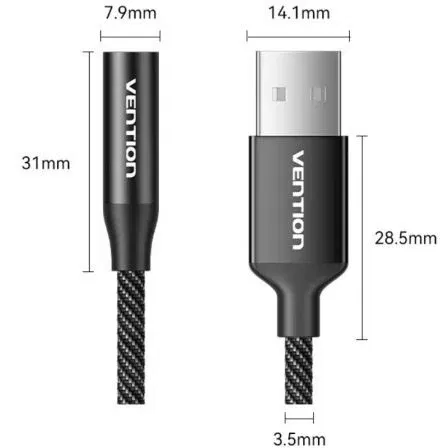 Vention CVEBC Conversor Audio Jack 3.5 Hembra a USB Macho 1m Gris