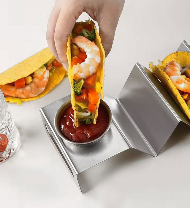 Inde Soporte para 2 Tacos con Salsera My Bar - 10 cm (ancho) x 5 cm (alto) x 20.3 cm (largo) (12 Unidades)