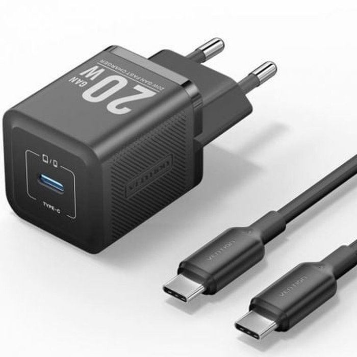 Vention Cargador de Pared GaN TZ-FEPB0-EU-01 con USB-C y Cable USB-C a USB-C 20W Vention Cargador de Pared GaN TZ-FEPB0-EU-01 con USB-C y Cable USB-C a USB-C 20W