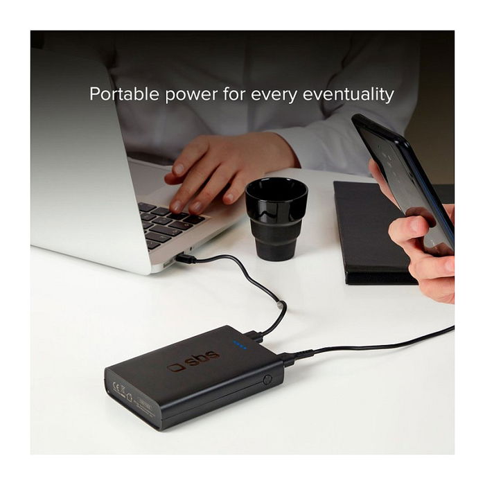 SBS Powerbank 20000 mAh TTBB20000FASTK Batería Externa Recargable, Carga Rápida 2.1A, 2 Puertos USB, Negro