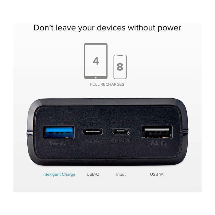 SBS Powerbank 20000 mAh TTBB20000FASTK Batería Externa Recargable, Carga Rápida 2.1A, 2 Puertos USB, Negro