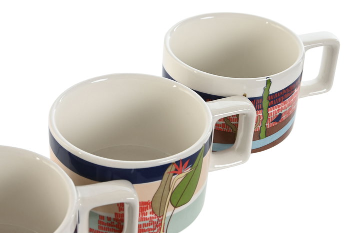 DKD Home Decor Teide 2023 Café Tropical Azul Verde 11x27x11 cm Set de 4 Piezas Dolomite y Metal 260ml Apto Microondas y Lavavajillas