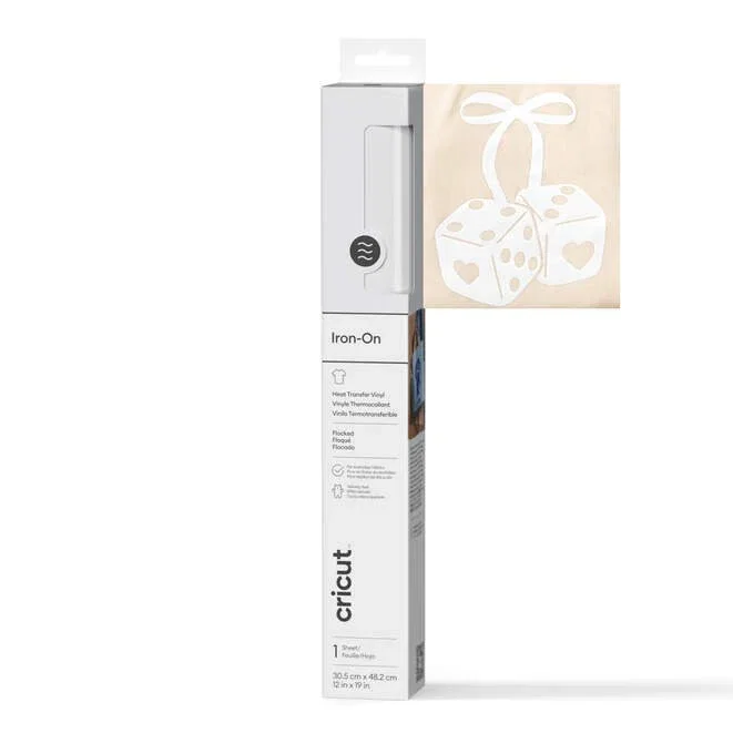 Cricut Flocked Iron-On Rollo Vinilo Termotransferencia Liso Blanco Mate, 30.5 x 48.3 cm, Lavable a Máquina