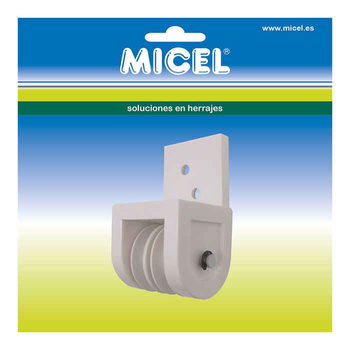 Micel tld19 92579 Polea frontal para pérgola, para dos cuerdas de 8mm, nylon, blanco 43x42x78mm