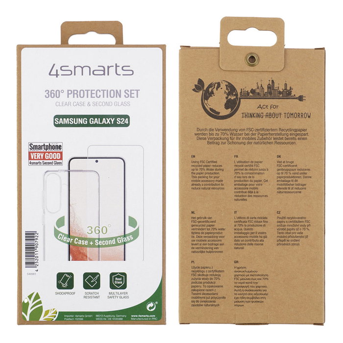 4smarts 540981 Funda 360 Protección Total con Cristal Templado para Samsung Galaxy S24 - Transparente 4smarts 540981 Funda 360 Protección Total con Cristal Templado para Samsung Galaxy S24 - Transparente