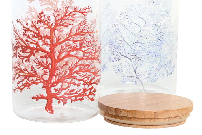 DKD Home Decor Bote de Borosilicato y Bambú Coral 22 1L