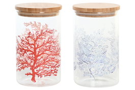 DKD Home Decor Bote de Borosilicato y Bambú Coral 22 1L