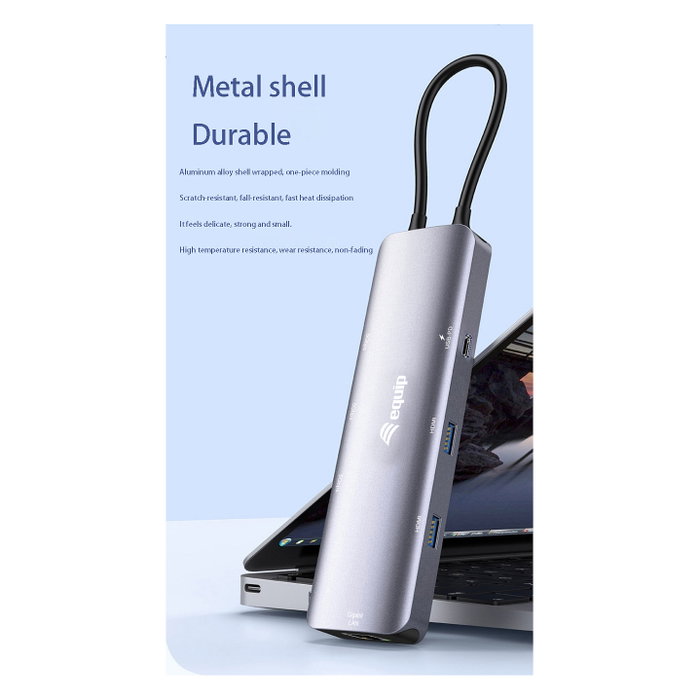 EQUIP Adaptador USB-C a 2xHDMI, RJ45, 2xUSB-A y USB-C 3.2 Gris Oscuro