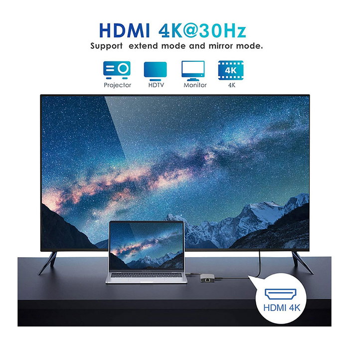 EQUIP Adaptador USB-C a 2xHDMI, RJ45, 2xUSB-A y USB-C 3.2 Gris Oscuro