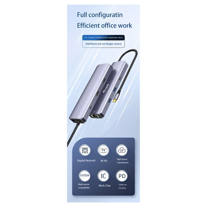 EQUIP Adaptador USB-C a 2xHDMI, RJ45, 2xUSB-A y USB-C 3.2 Gris Oscuro