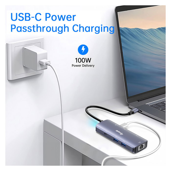 EQUIP Adaptador USB-C a 2xHDMI, RJ45, 2xUSB-A y USB-C 3.2 Gris Oscuro