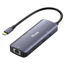 EQUIP Adaptador USB-C a 2xHDMI, RJ45, 2xUSB-A y USB-C 3.2 Gris Oscuro