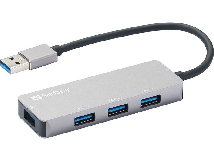 Sandberg SAVER Hub USB-A con 1 Puerto USB 3.0 y 3 Puertos USB 2.0, Mini Concentrador USB para Extender Puertos del Ordenador Sandberg SAVER Hub USB-A con 1 Puerto USB 3.0 y 3 Puertos USB 2.0, Mini Concentrador USB para Extender Puertos del Ordenador